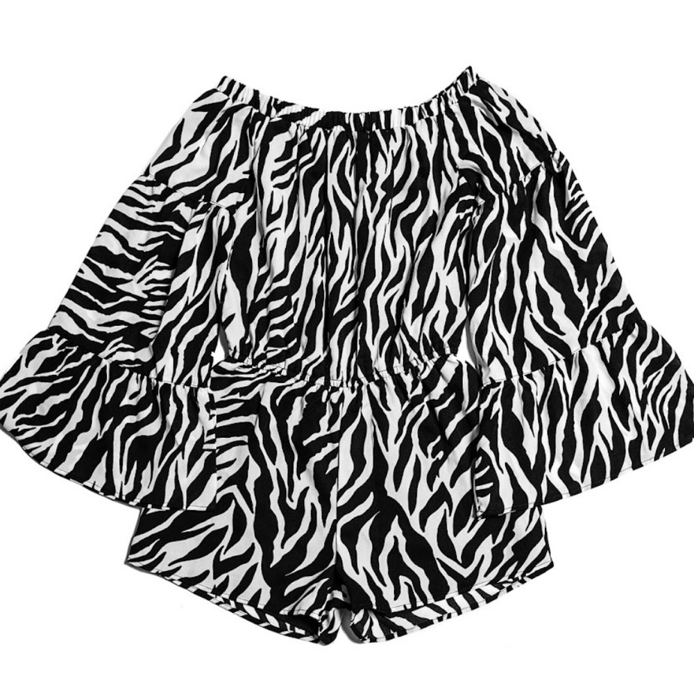 Girls off the shoulder Zebra print romper